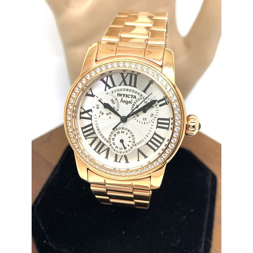 Invicta Women's Watch 21706 Angel Quartz Silver Dial Rose Gold Stainless Steel